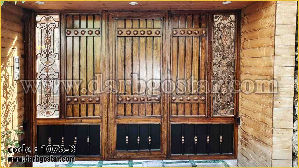 1076-B درب طرح چوب دو لنگه